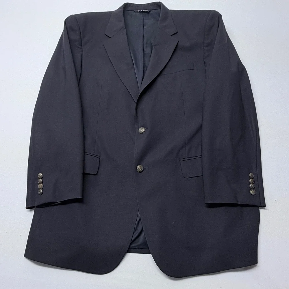 Jos. A. Bank Mens 44L Traveler Collection Navy Blue Wool Blend 2-Button Blazer